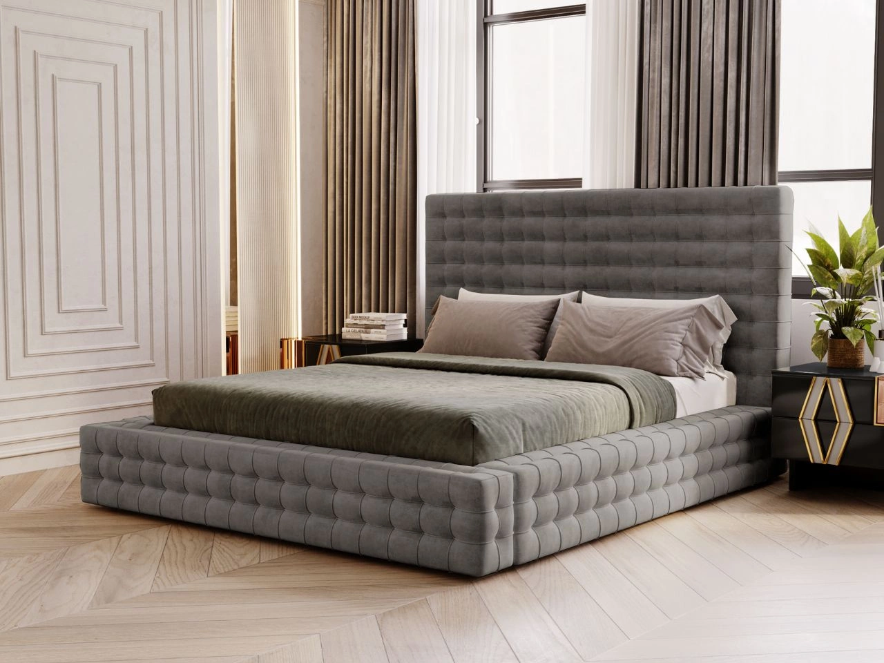 Polsterbett mit Bettkasten und Lattenrost 140x200 Barbados Grau