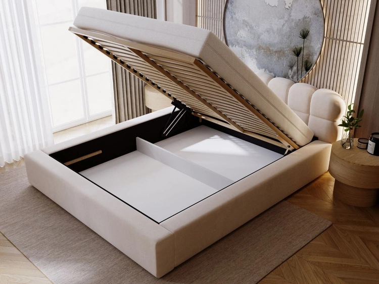 Polsterbett mit Bettkasten und Lattenrost 140x200 Plaza Beige