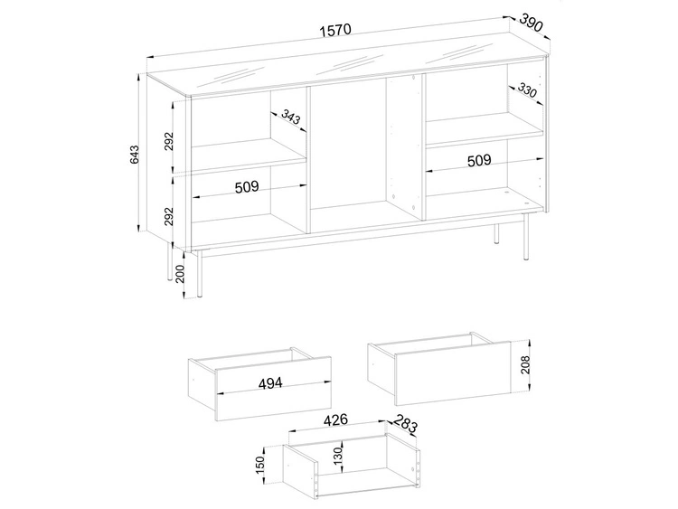Kommode mit LED-Beleuchtung, 2 Türen und Schubladen Auroé Eiche Vicenza