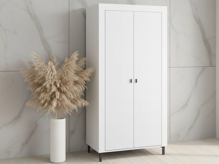 Kleiderschrank mit Drehtüren und Kleiderstange Messina Weiß