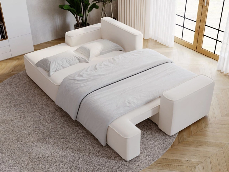 Ecksofa L-Form Links mit Schlaffunktion und Bettkasten California Creme