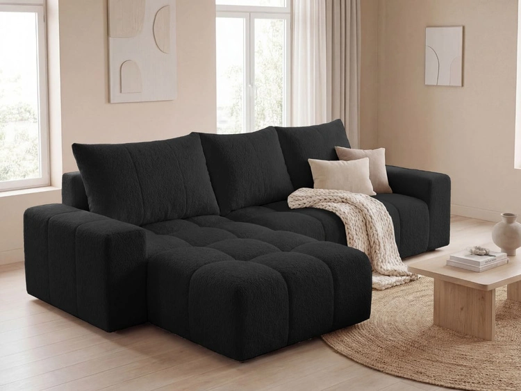Ecksofa L-Form mit Schlaffunktion und Bettkasten Bresso Schwarz