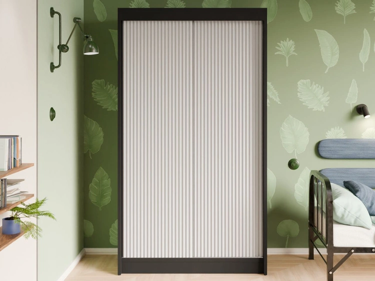 Schiebetürenschrank mit geriffelter Front 120 cm Fano Schwarz, Weiß