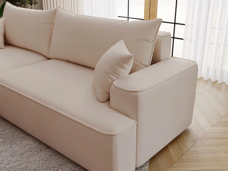 Ecksofa L-Form Links mit Schlaffunktion und Bettkasten California Beige