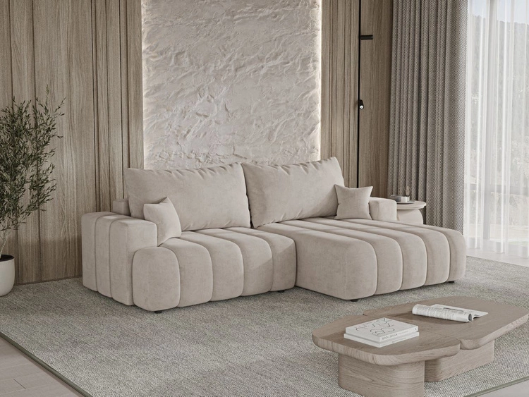 Ecksofa L-Form Rechts mit Schlaffunktion und Bettkasten Caleo Beige