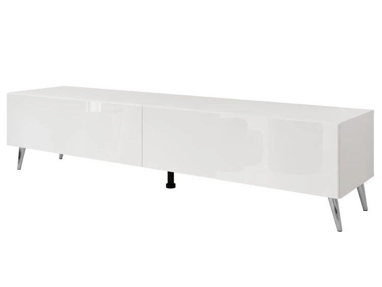 TV-Lowboard mit Türen auf Silbernen Metallbeinen 175 cm Sorelle Weiß Hochglanz