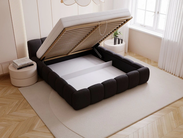 Polsterbett mit Bettkasten und Lattenrost 160x200 Cloud Low Bouclé-Stoff Schwarz