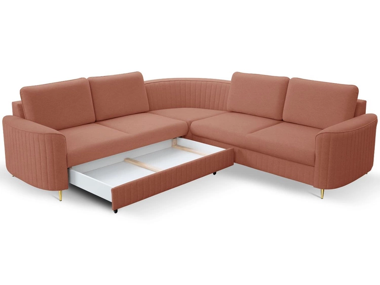 Ecksofa L-Form Rechts mit Schlaffunktion und Bettkasten Limon Orange
