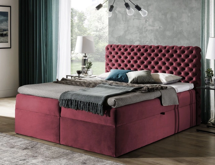 Chesterfield Boxspringbett mit Bettkasten 140x200 Cleo - Rot