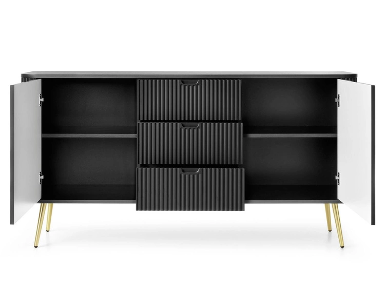 Kommode mit Türen und Schubladen Viva Schwarz auf Goldenen Beinen