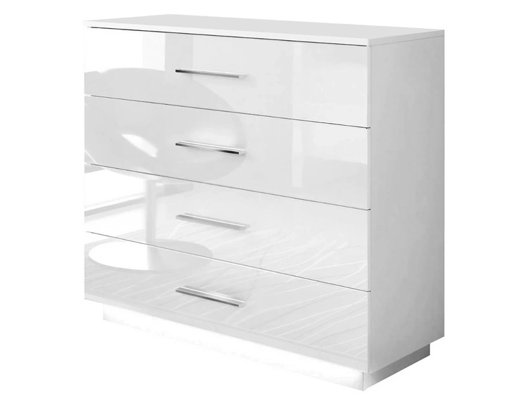 Kommode mit vier Schubladen und LED-Beleuchtung Nuveo Weiß Hochglanz