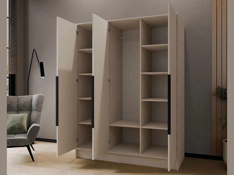 Kleiderschrank mit Spiegel 150 cm Lucca Kaschmir mit schwarzen Griffen