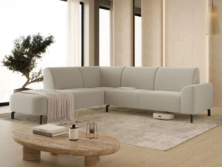 Ecksofa L-Form Links Regento Bouclé-Stoff Beige