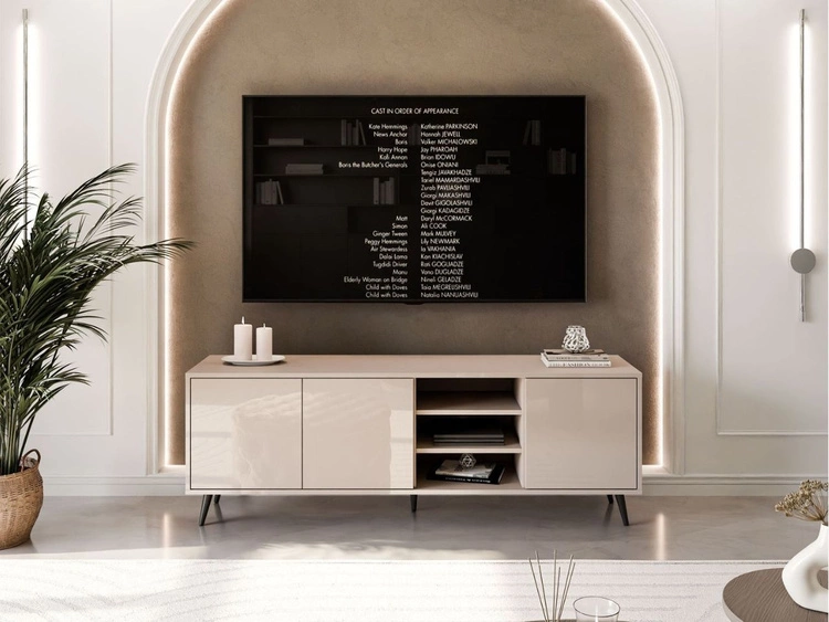 TV-Lowboard mit Türen schwarze Beine Vivance Kaschmir Hochglanz