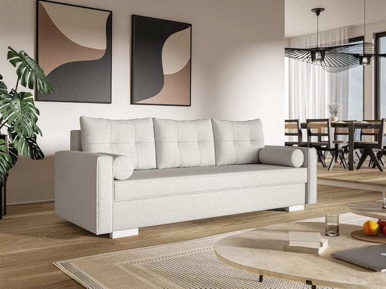 Schlafsofa mit Bettfunktion und Bettkasten Pori Creme