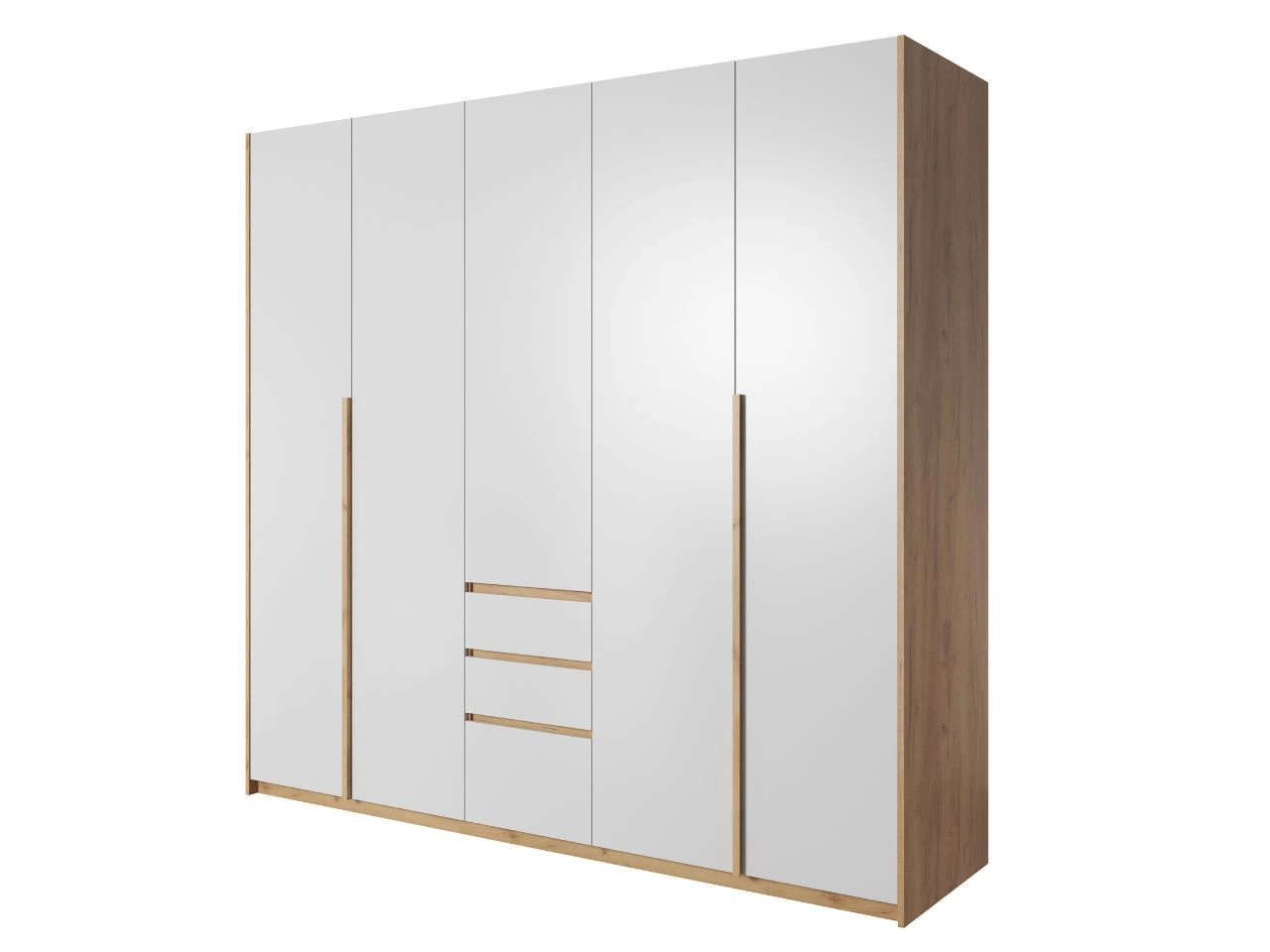 Fünftüriger Kleiderschrank mit Drehtüren Baffi Eiche Craft Gold, Weiß