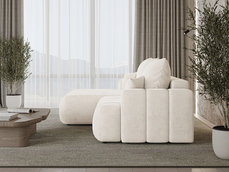 Ecksofa L-Form Links mit Schlaffunktion und Bettkasten Caleo Creme