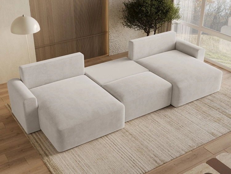 Wohnlandschaft mit Schlaffunktion und Bettkasten Aurora Hellbeige