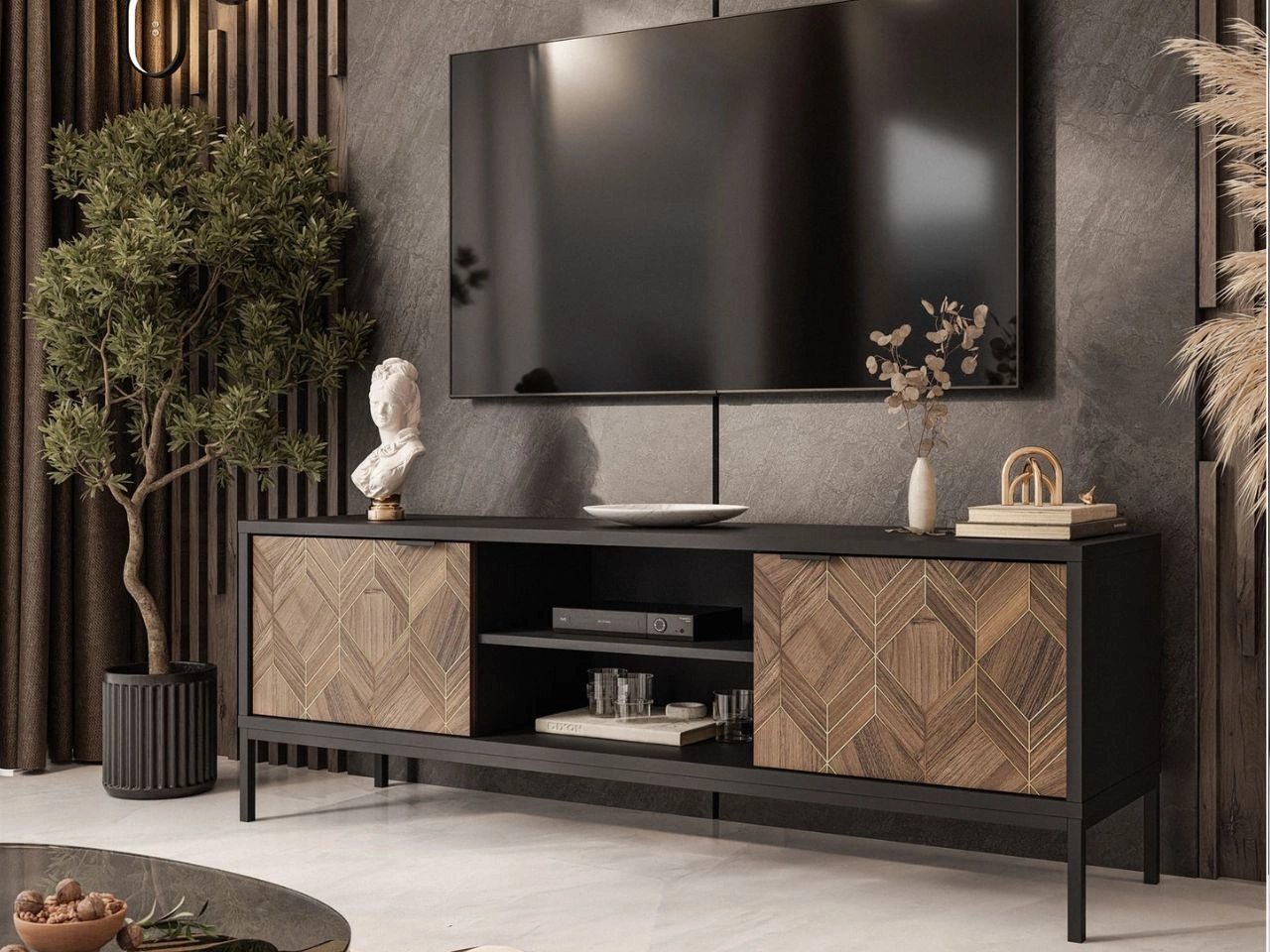 TV-Lowboard mit Türen Tavio Schwarz