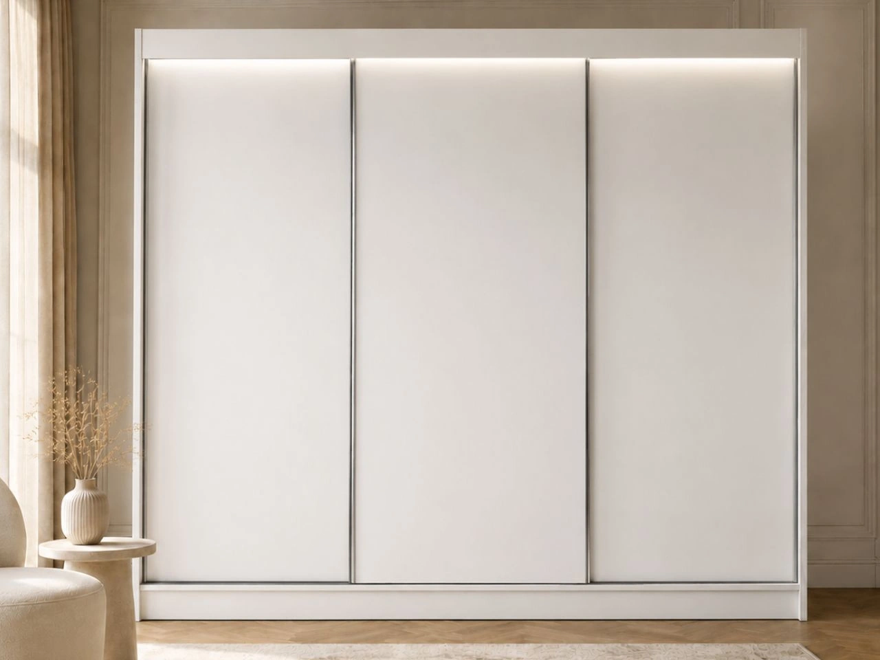 Schiebetürenschrank 250 cm mit LED-Beleuchtung Diano Weiß