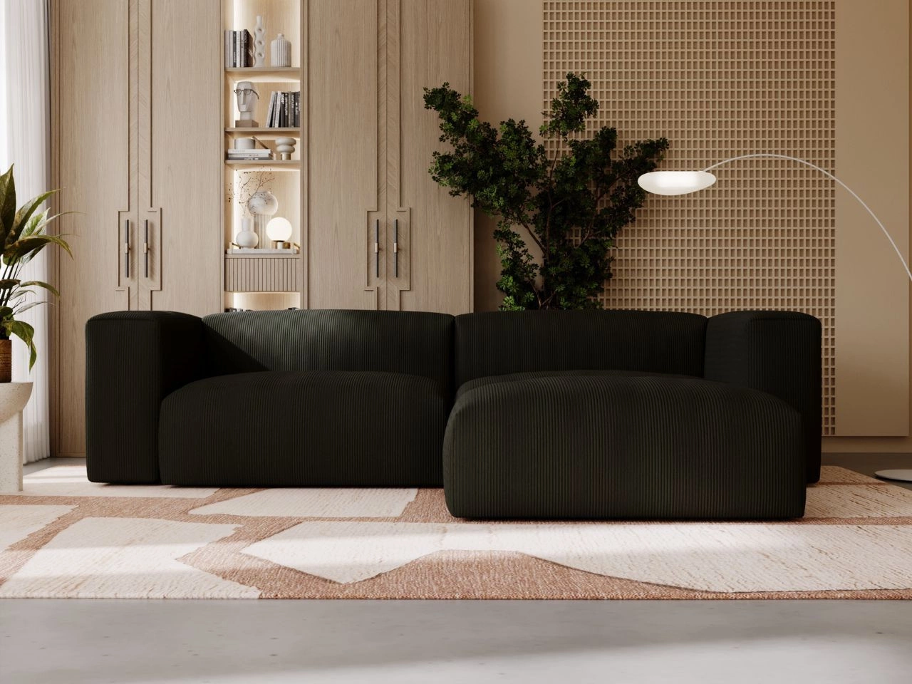 Ecksofa L-Form Rechts Moderne Cord Ecksofa Landi Schwarz