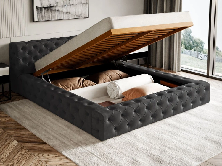 Polsterbett mit Bettkasten und Lattenrost 160x200 Palini Schwarz