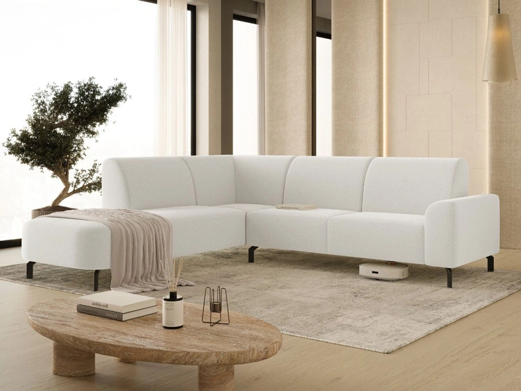 Ecksofa L-Form Links Regento Bouclé-Stoff Weiß