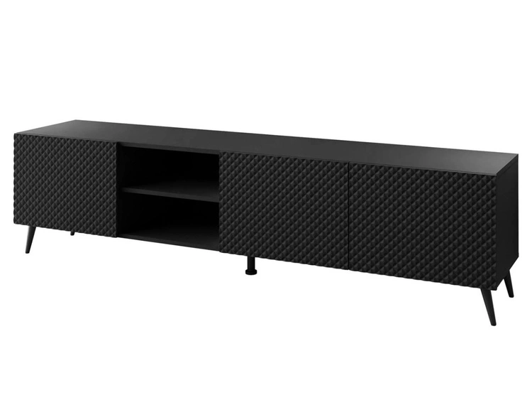 TV-Schrank mit schwarzen Metallbeinen und gefrästen Fronten 3D Celiane Schwarz matt