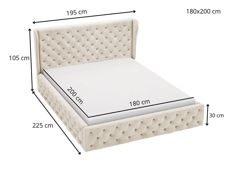 Polsterbett mit Bettkasten und Lattenrost 180x200 Kingston Beige