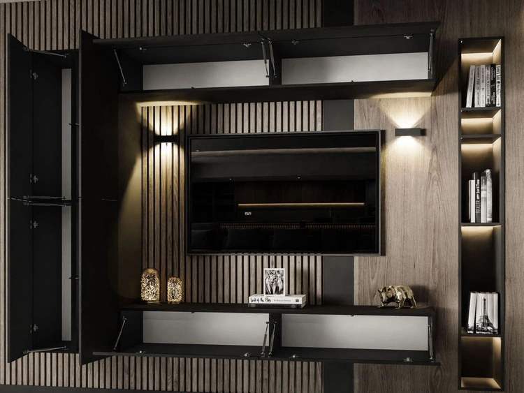 Hängende TV-Wohnwand für das Wohnzimmer Sorelle Schwarz Matt