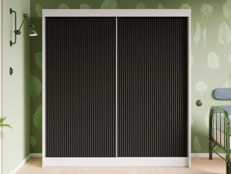 Schiebetürenschrank mit geriffelter Front 200 cm Fano Weiß, Schwarz