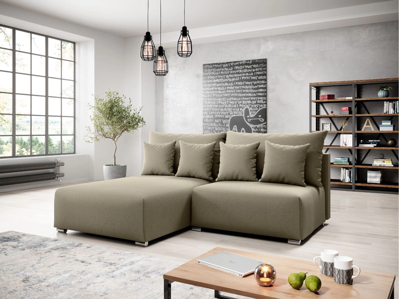 Ecksofa L-Form Links mit Schlaffunktion und Bettkasten Ronni Beige