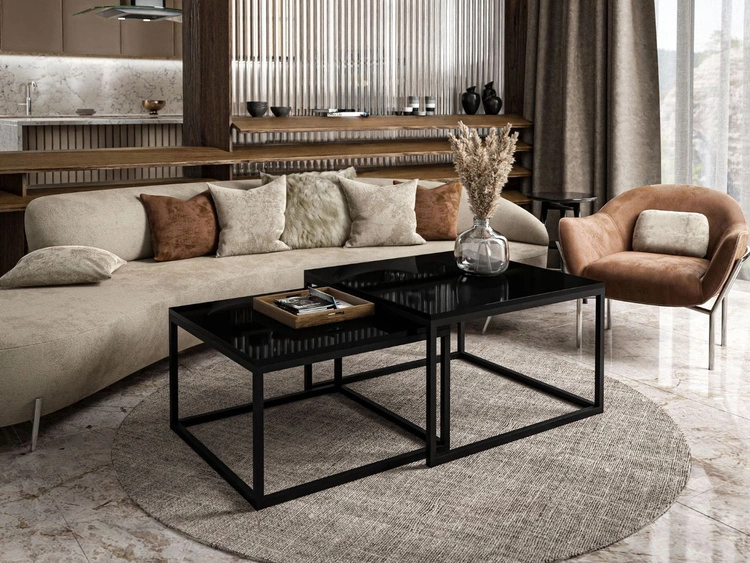 Couchtisch auf schwarzem Gestell Asumi Schwarz Hochglanz 40x46