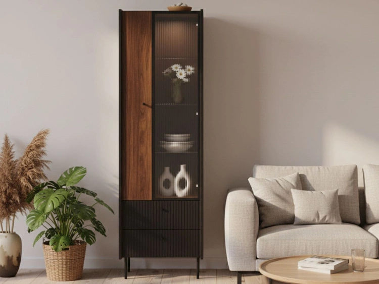 Wohnzimmermöbel-Set Pascale Warmia Nussbaum, Schwarz