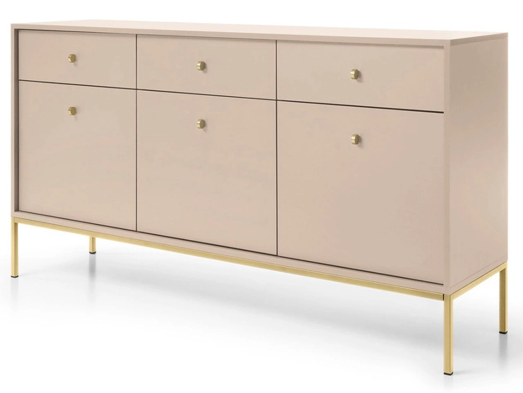 Kommode mit Türen sowie Schubladen mit Golden Metallbeinen Amor Beige