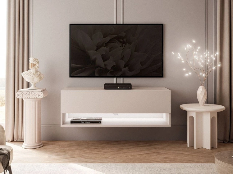 Hänge TV-Schrank 90 cm für Wohnzimmer mit LED-Beleuchtung Aurelie Kaschmir matt