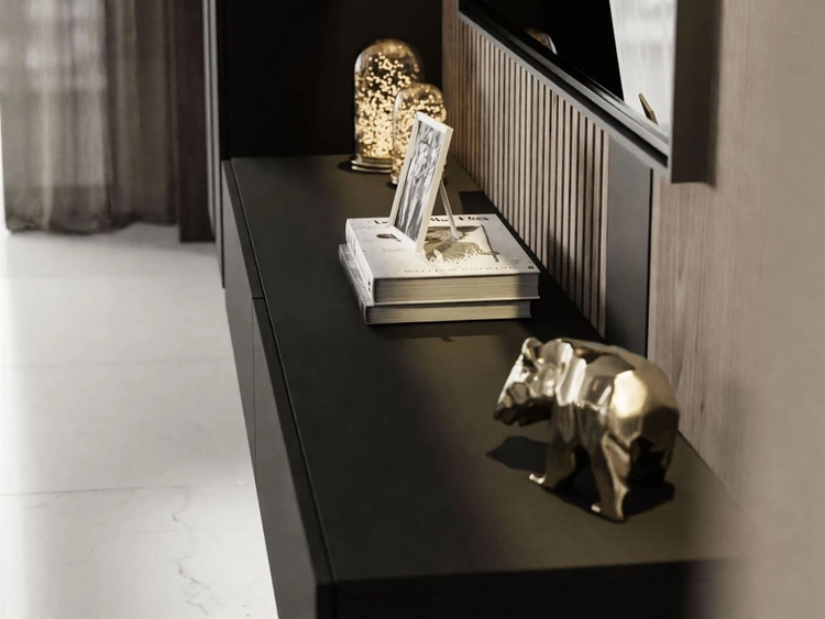 Hängende TV-Wohnwand mit LED-Beleuchtung für das Wohnzimmer Sorelle Schwarz Matt