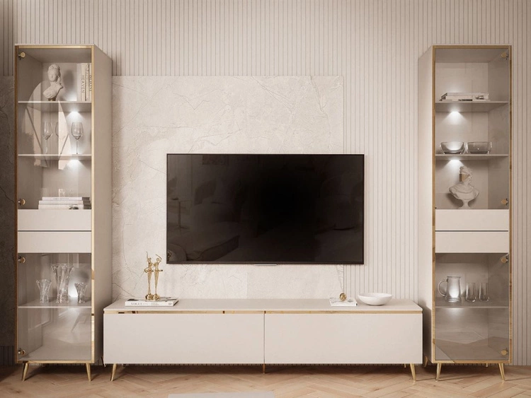 Wohnzimmer-Set mit zwei Vitrinen und LED-Beleuchtung im Glamour-Stil Evare Kaschmir