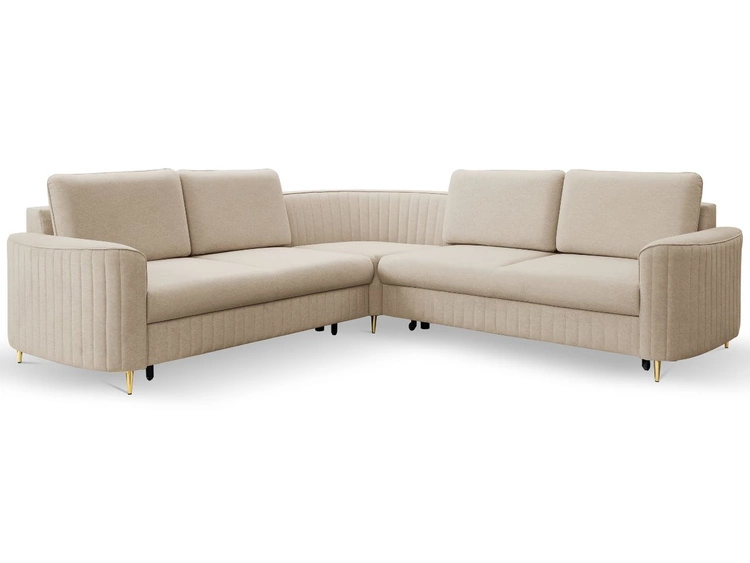 Ecksofa L-Form Rechts mit Schlaffunktion und Bettkasten Limon Dunkelbeige