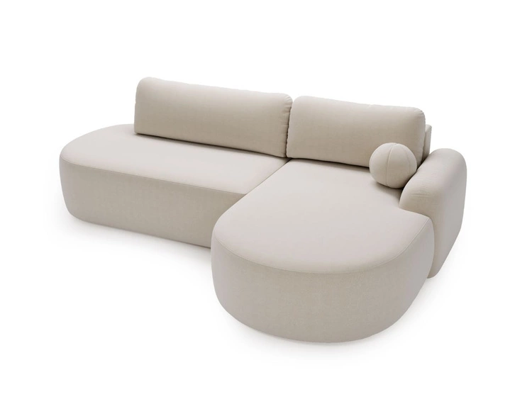Ecksofa L-Form Rechts mit Schlaffunktion und Bettkasten Aurio O Creme