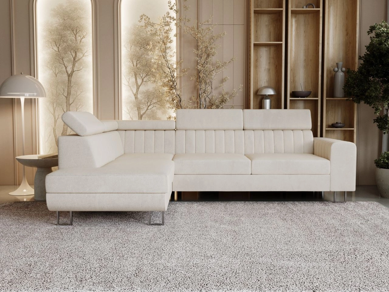 Ecksofa mit Schlaffunktion und Bettkasten Berona links Beige