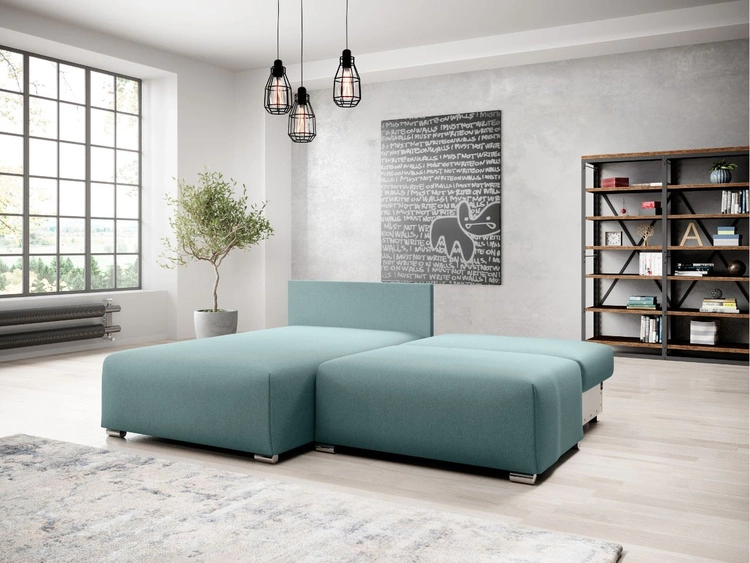 Ecksofa L-Form Links mit Schlaffunktion und Bettkasten Ronni Hellblau