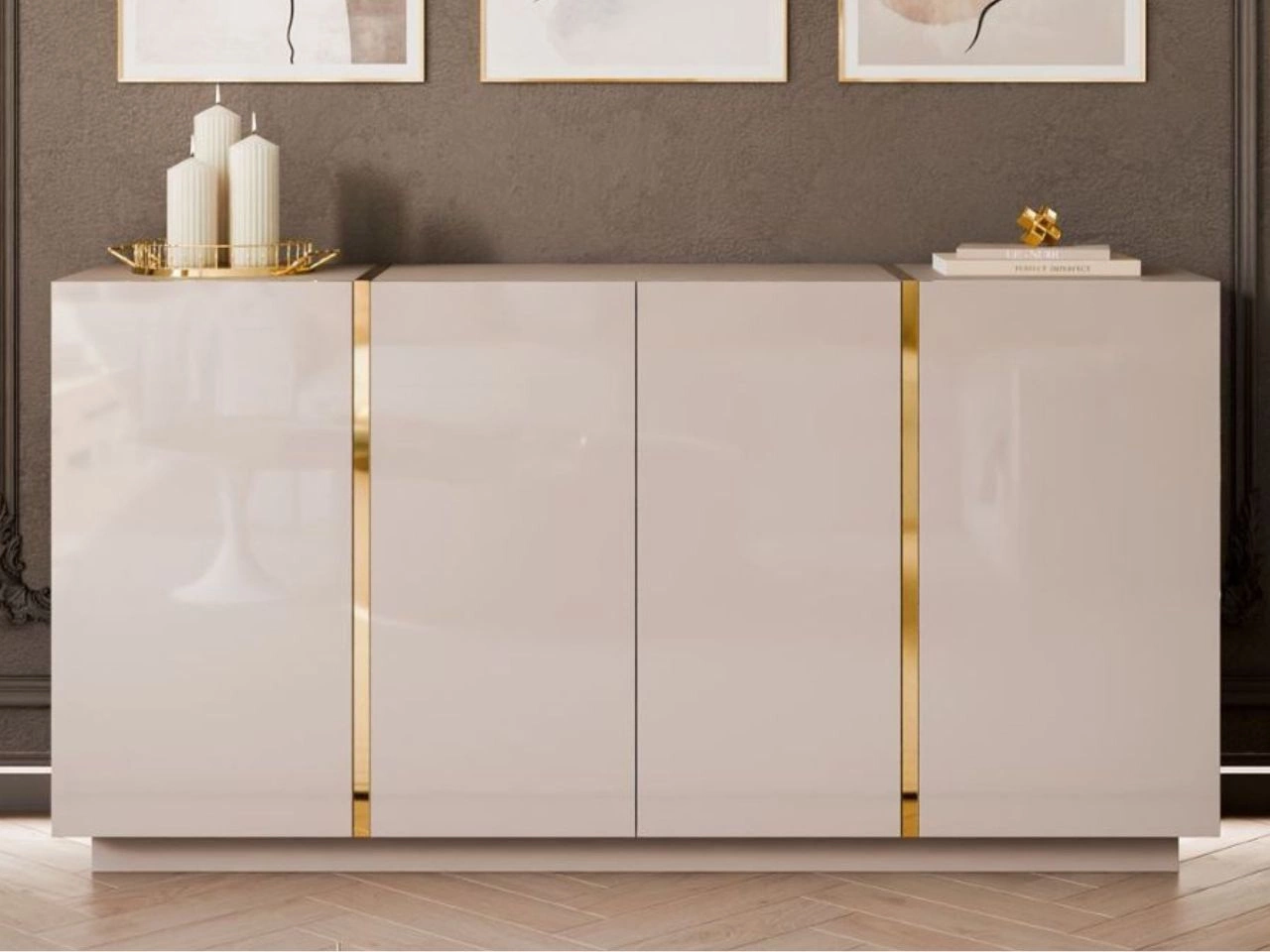 Viertürige Kommode 158 cm Glamour-Stil Lunelie Kaschmirglanz