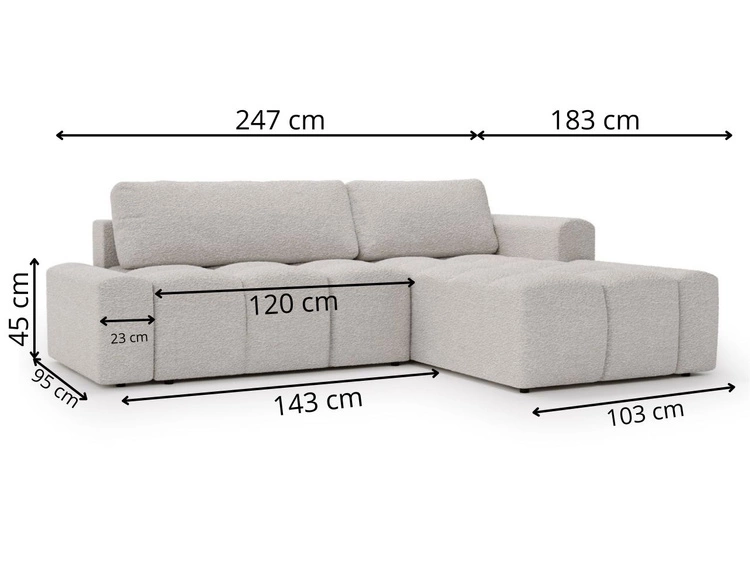 Ecksofa L-Form Rechts mit Schlaffunktion und Bettkasten Lana Weiß