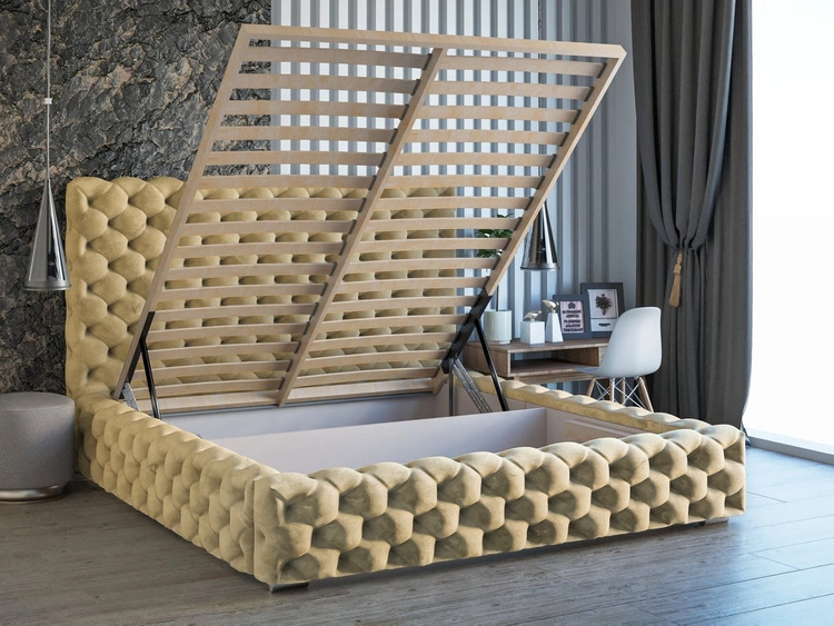 Polsterbett mit Bettkasten und Lattenrost 200x200 Heaven Beige