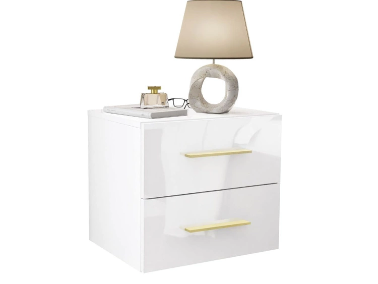 Hängender Nachttisch mit zwei Schubladen Nuveo Lux Weiß Hochglanz