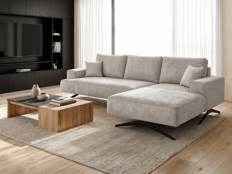 Ecksofa L-Form auf Metallbeinen Leto Rechts Grau