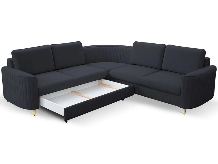 Ecksofa L-Form Rechts mit Schlaffunktion und Bettkasten Limon Dunkelblau