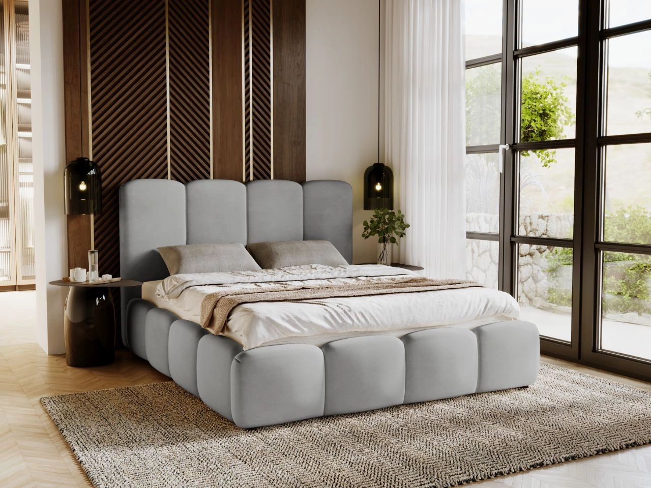 Polsterbett mit Bettkasten und Lattenrost 140x200 Galli Grau