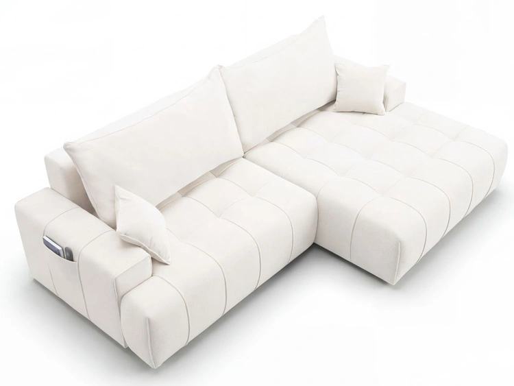 Ecksofa L-Form mit Schlaffunktion und Bettkasten Tulio Rechts Creme